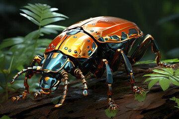 Poster - A Metallic Ground Beetle scurrying across the forest floor, its reflective exoskeleton glinting in the sunlight.