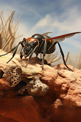 Poster - A Tarantula Hawk Wasp approaching a tarantula burrow, ready to lay its egg on the paralyzed spider.