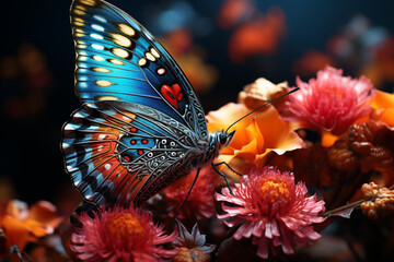 Poster - A strikingly colorful Butterfly with intricate patterns on its wings, sipping nectar from a tropical flower.
