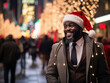© kalafoto - business people wearing a Santa hat walks down the street on Christmas night