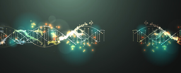 Science template, wallpaper or banner with a DNA virus molecules.  Hand drawn vector illustration.