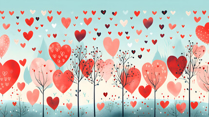 Wall Mural - Adorable retro greeting card with red hearts floating around. Valentine's Day background for lovers. Invitation template, poster or wallpaper, sketchy style, generative ai