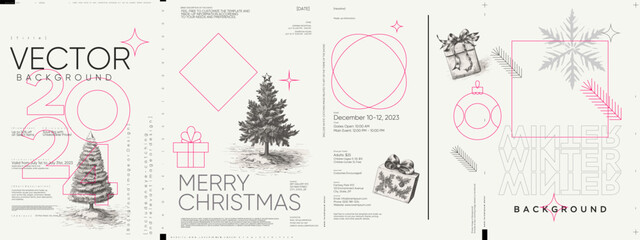 Wall Mural - merry christmas and happy new year! 2024. modern minimalistic christmas banner. vector illustration 