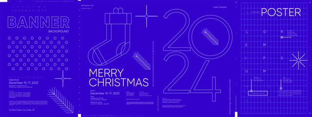 merry christmas and happy new year! 2024. modern minimalistic christmas banner. vector illustration 