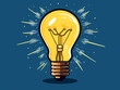 Ideas and creativity conceptual image. A bright and bright light bulb indicates the emergence of a solution to a problem. Cartoon style illustration.