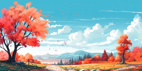 Wall Mural - Enchanted Autumn Serenity Amid Vibrant Foliage, Generative AI