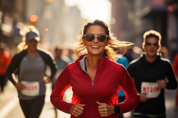 Sticker - People participating in a charity run, reflecting the culture of fitness and philanthropy. Generative Ai.