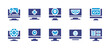 Computer screen icon set. Duotone color. Vector illustration. Containing computer, game development, monitor, coding, color, ekg monitor, control panel.
