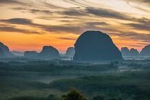 Mountain Sunrise View At Din Deang Doi Viewpoint With Tropical Forest, Krabi Thailand Nature Landscape