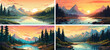tranquil hiking fog panorama sunrise horizon silhouette peak graphic horizontal calm scenery