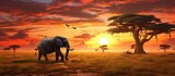 Fototapeta  - Big Elephant on the plains of the Africa savanna. AI generated image