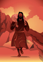 Wall Mural - Jesus Christ as a shepherd vector illustration