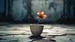A visual metaphor for depression, featuring a solitary, withering flower in a pot centered on a desolate, parched floor with an intricate network of cracks spreading outwards.