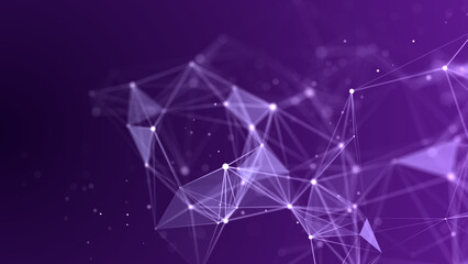 Poster - Blue network connection structure. Digital background with dots and lines. Big data visualization. 3D rendering.