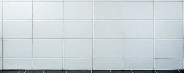 Wall Mural - A photograph of a tile floor background with a grid line texture, suitable for bathroom, kitchen, and laundry room decor, designed with ample empty space for product placement and display.