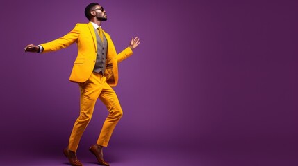 Wall Mural - Full length body size view of attractive cheerful guy dancing having fun in studio ,isolated on colorful background.