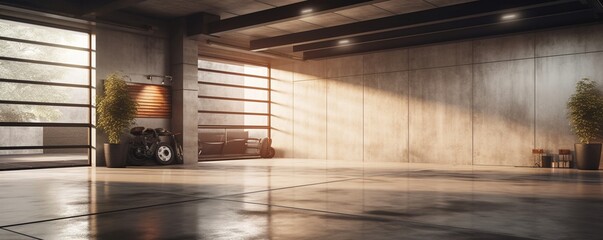 Wall Mural - An image featuring a concrete garage interior with clean and shiny surfaces, designed for decoration in various rooms