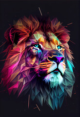 Wall Mural - Abstract colored triangulate Lion. Ai generated