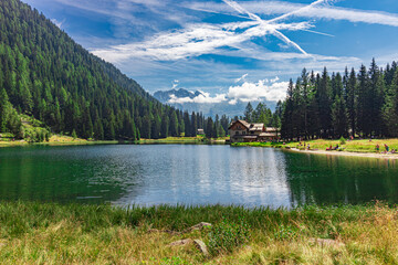 Nambino Lake and Brenta mountain range. Trentino Alto Adige, Italy