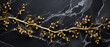 A Gilded Wall of Black Marble Adorned with Golden Leaves and Berries