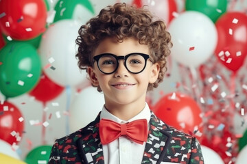 Wall Mural - Young boy wearing glasses and bow tie. Perfect for formal occasions or school portraits