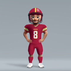 Wall Mural - 3d cartoon cute young american football player in Washington uniform.