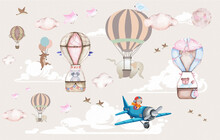 3d Wallpaper Watercolor Baby Air Balloon Seamless Pattern
