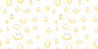 Hand drawn seamless pattern with cute smiles. Yellow doodle different smiles for card, fabric, wrapping paper, notepad covers, wallpapers isolated on white background.