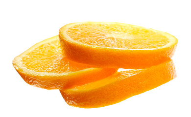 Wall Mural - Fresh juicy orange slices flying isolated on white, clipping path
