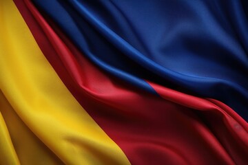 Poster - A close-up view of a fabric with vibrant red, yellow, and blue colors. This versatile image can be used for various design projects