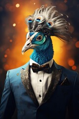 Fototapete - A picture of a blue bird dressed in a tuxedo and wearing a bow tie. This image can be used for various occasions and themes