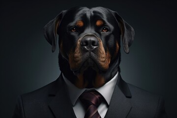 Aufkleber - A black and brown dog dressed in a suit and tie. Suitable for business-related designs and humorous content
