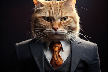 Poster - A picture of a cat dressed in a suit with a tie. Suitable for various business-related concepts
