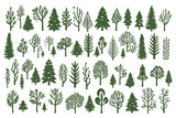 Fototapeta  - Christmas tree set hand drawn illustration. chritmas tree silhouettes. Christmas pine trees silhouette icon vector illustration