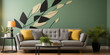 Leder Couch grau im modernen Retro Stil in ausgefallener schicker designer Form Querformat für Banner, ai generativ