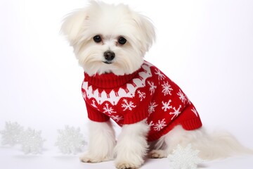 Sticker - cute maltese silky dog in knitted christmas sweater  (1)