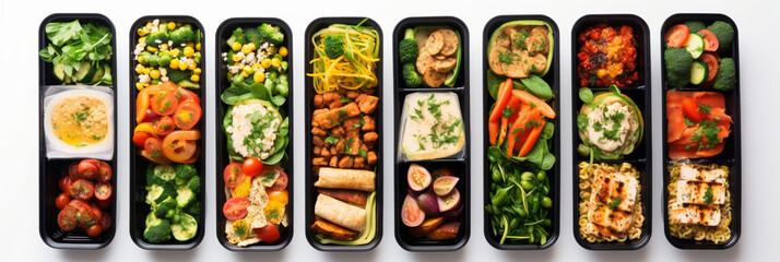 Lunches to go. Food grab and go. Ready-to-eat lunches in containers for office workers.