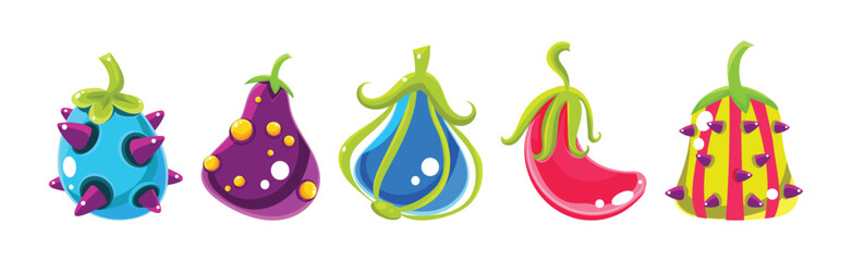 Poster - Colorful Fantasy Juicy Fruit with Stem Vector Set