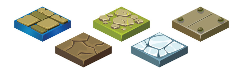 Poster - Ground Textures Game Surface and Platform Square Isometric Vector Template Set