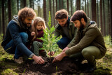 Fototapeta Natura - family planting tree in the forest