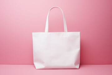 Wall Mural - Mock-up of a white bag with handles on a pink background