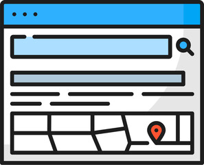 Aufkleber - Local search results. SERP icon. Search engine result page. Internet data optimization, SERP analysis or SEO research outline vector icon web content ranking line sign or symbol with navigation map