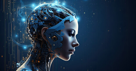 Sticker - blue robotic cyborg technology futuristic AI digital cyberspace metaverse - by generative ai