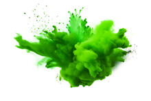 Green Paint Splash Explosion Smoke Cloud Isolated On Transparent Background -