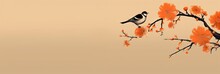 Minimalist And Simple Abstract Multicolored Bird On A Branch And Flowers. Modern Wallpaper. Generative AI, AI