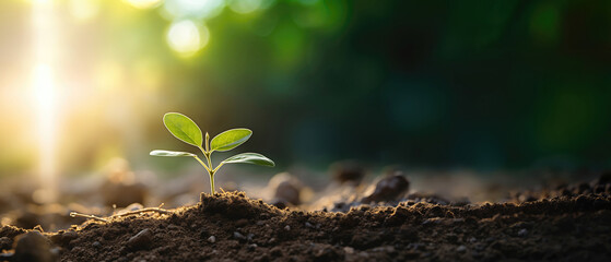 Young plant seedling emerging from Soil