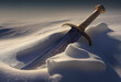 The sword lies in the snow. AI Generated