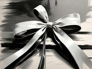 AI generated illustration of a black and white  ribbon bow