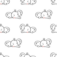 Seamless Vector Pattern. Cute Elephant Faces In Doodle Style. Hand Drawn Drawing . Vector Illustration