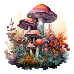 Sticker - watercolor Mushroom clipart, Generative Ai